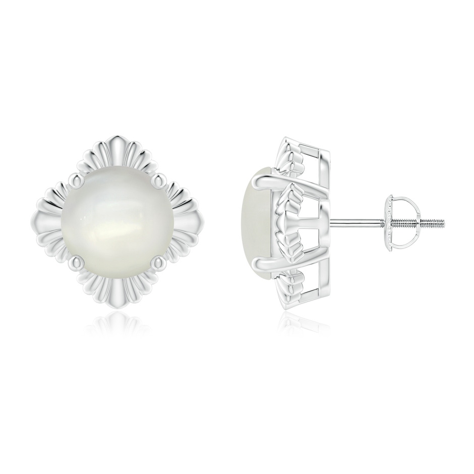 9mm AAAA Solitaire Round Moonstone Floral Stud Earrings in P950 Platinum 