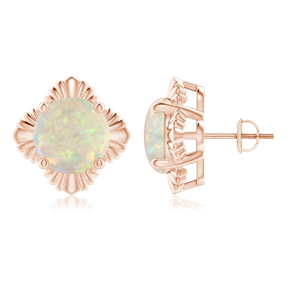 10mm AAA Solitaire Round Opal Floral Stud Earrings in Rose Gold 