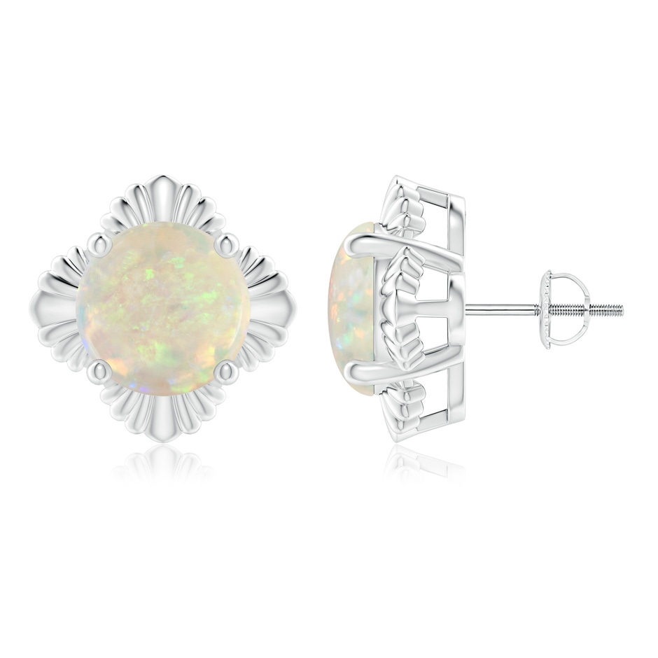 10mm AAA Solitaire Round Opal Floral Stud Earrings in White Gold 