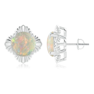 10mm AAAA Solitaire Round Opal Floral Stud Earrings in P950 Platinum