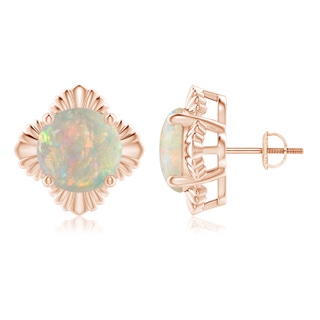 10mm AAAA Solitaire Round Opal Floral Stud Earrings in Rose Gold
