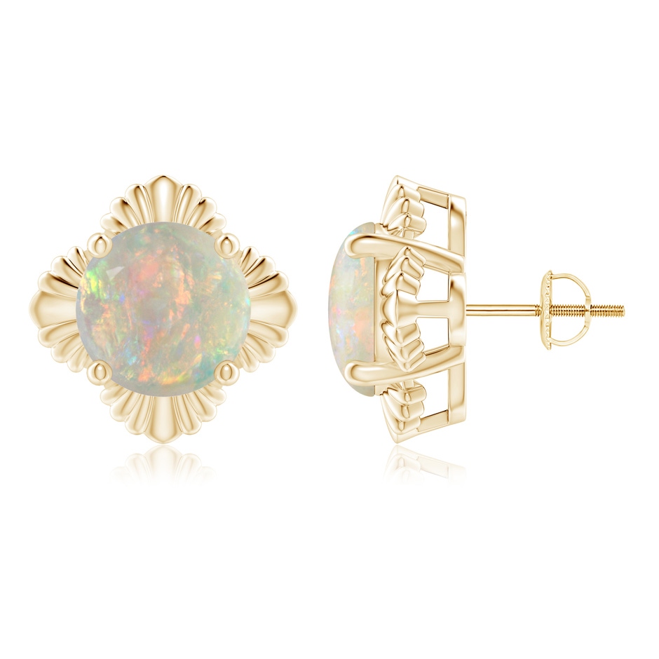 10mm AAAA Solitaire Round Opal Floral Stud Earrings in Yellow Gold 