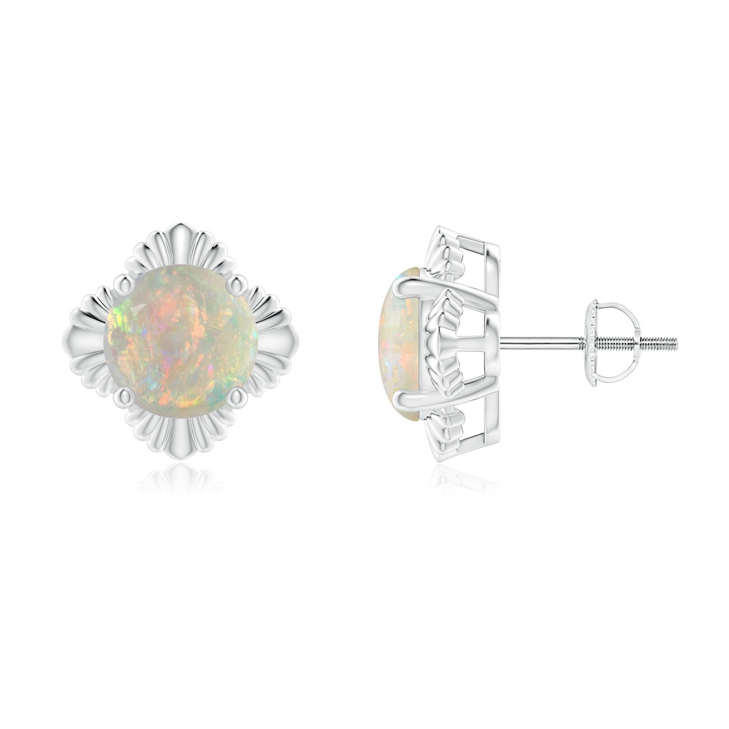 8mm AAAA Solitaire Round Opal Floral Stud Earrings in P950 Platinum