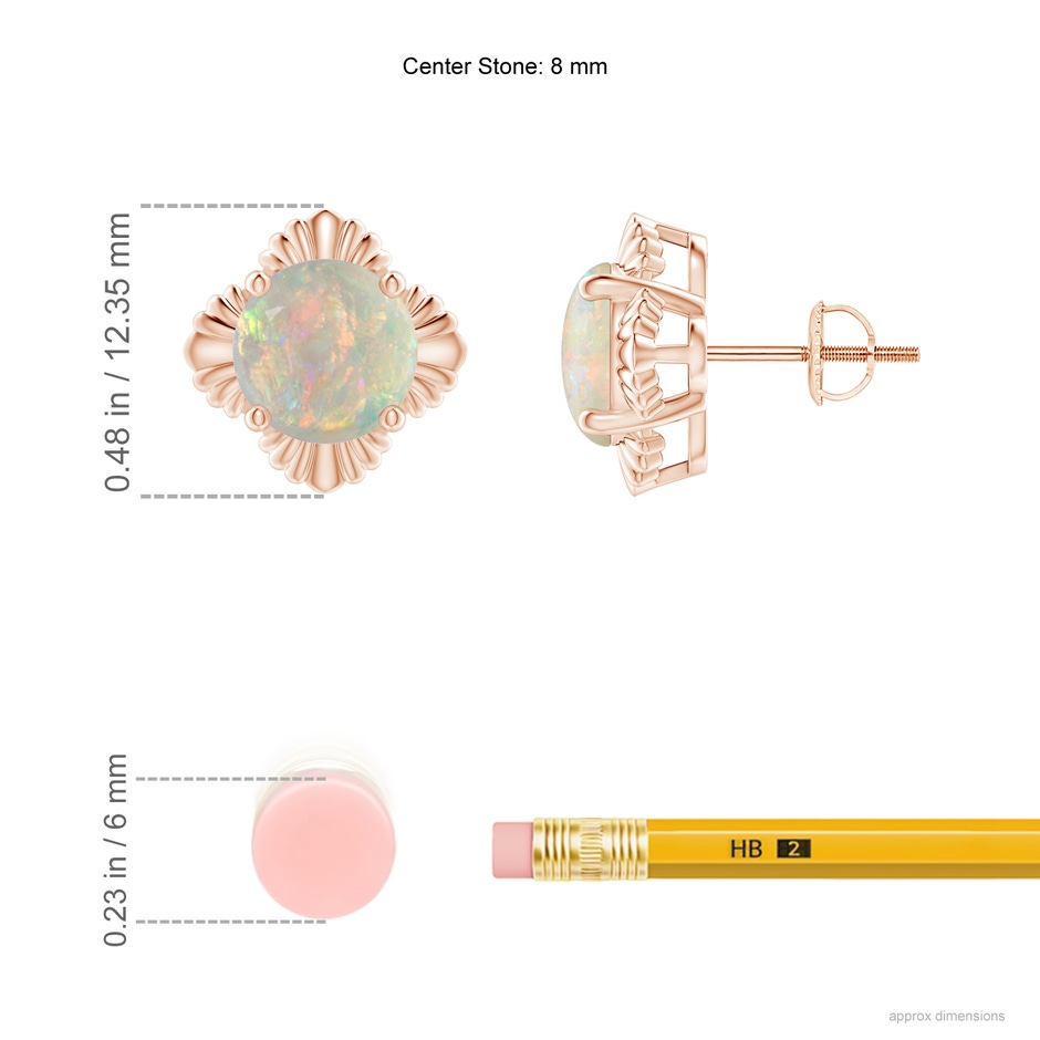 8mm AAAA Solitaire Round Opal Floral Stud Earrings in Rose Gold ruler
