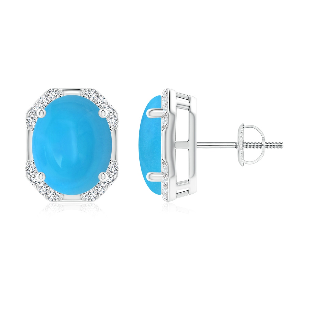 10x8mm AAAA Octagon Framed Oval Turquoise Earrings with Diamonds in P950 Platinum