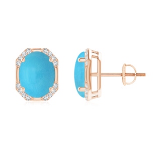 9x7mm AA Octagon Framed Oval Turquoise Earrings with Diamonds in Rose Gold