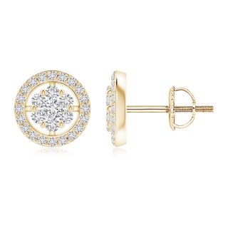 2mm HSI2 Pressure-Set Diamond Clustre Halo Earrings in Yellow Gold