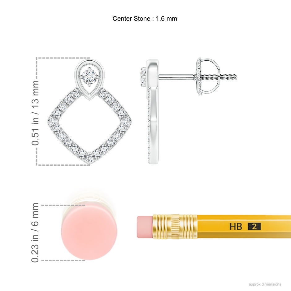 1.6mm GVS2 Rhombus Diamond Studs with Inverted Pear Motif in P950 Platinum ruler