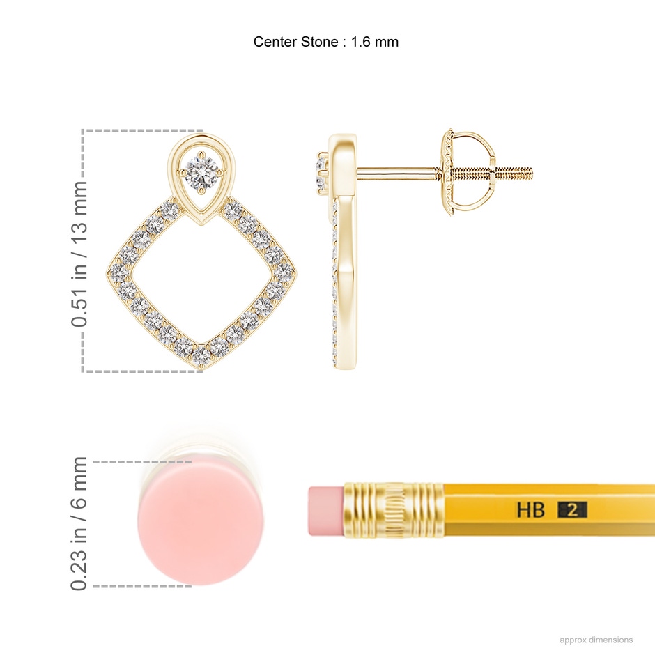 1.6mm IJI1I2 Rhombus Diamond Studs with Inverted Pear Motif in Yellow Gold ruler