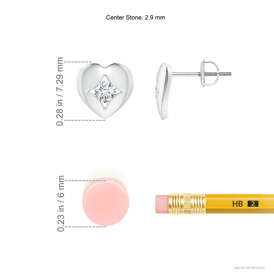 2.9mm GVS2 Channel-Set Diamond Solitaire Heart-Shaped Stud Earrings in P950 Platinum ruler