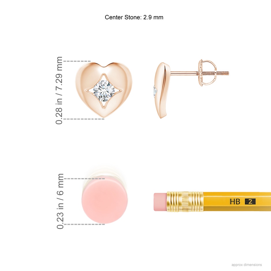 2.9mm GVS2 Channel-Set Diamond Solitaire Heart-Shaped Stud Earrings in Rose Gold ruler