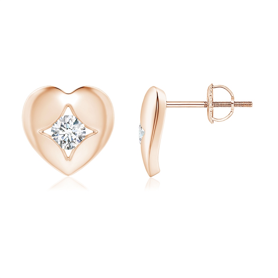 3.2mm GVS2 Channel-Set Diamond Solitaire Heart-Shaped Stud Earrings in Rose Gold 