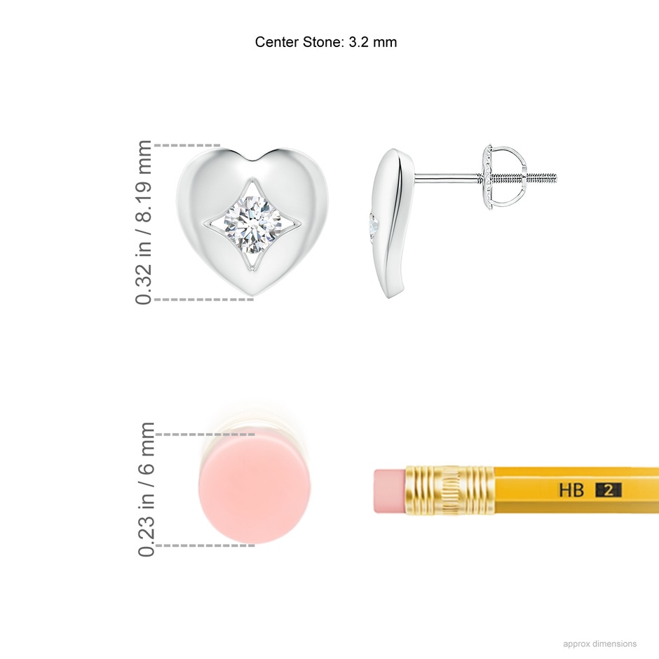 3.2mm GVS2 Channel-Set Diamond Solitaire Heart-Shaped Stud Earrings in White Gold ruler