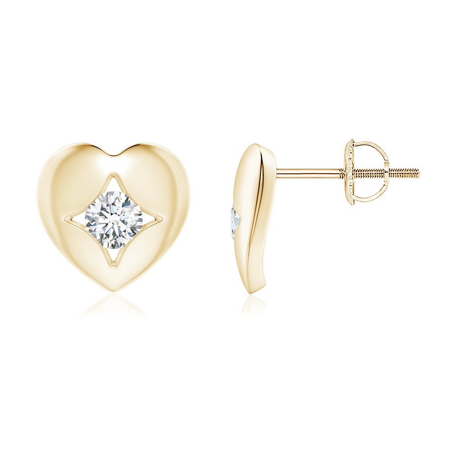 3.2mm GVS2 Channel-Set Diamond Solitaire Heart-Shaped Stud Earrings in Yellow Gold 