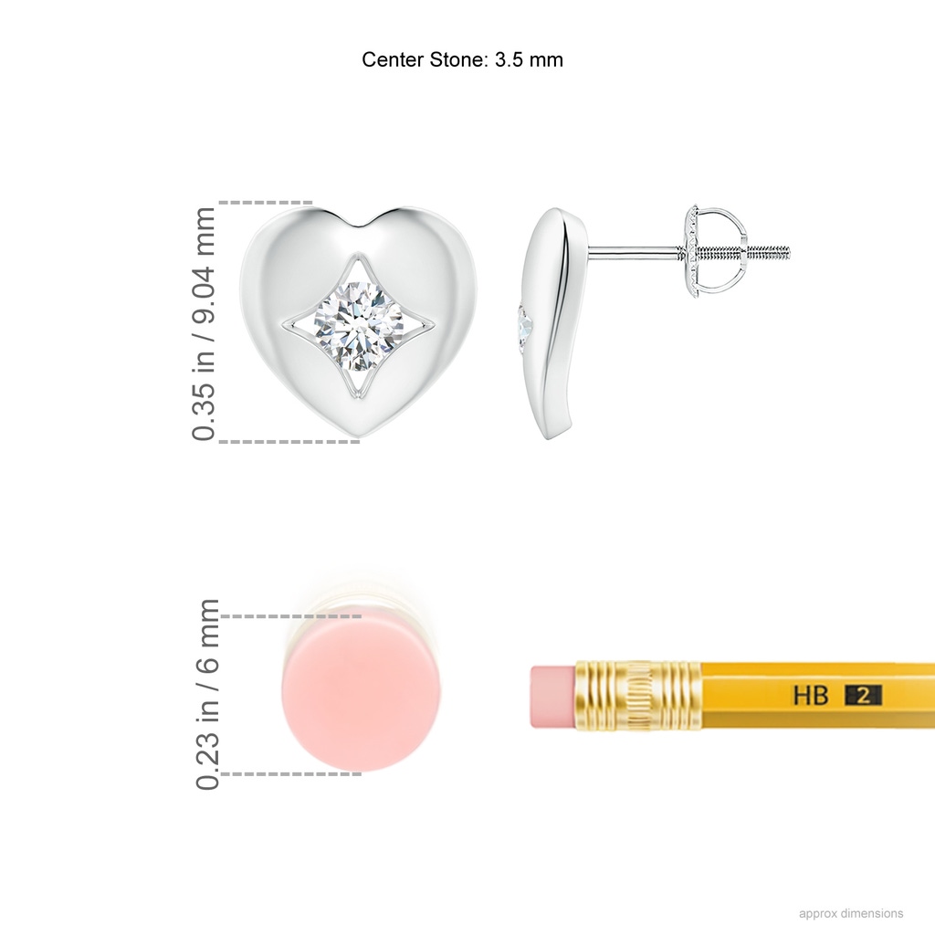 3.5mm GVS2 Channel-Set Diamond Solitaire Heart-Shaped Stud Earrings in P950 Platinum Ruler