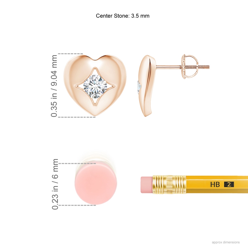 3.5mm GVS2 Channel-Set Diamond Solitaire Heart-Shaped Stud Earrings in Rose Gold Ruler