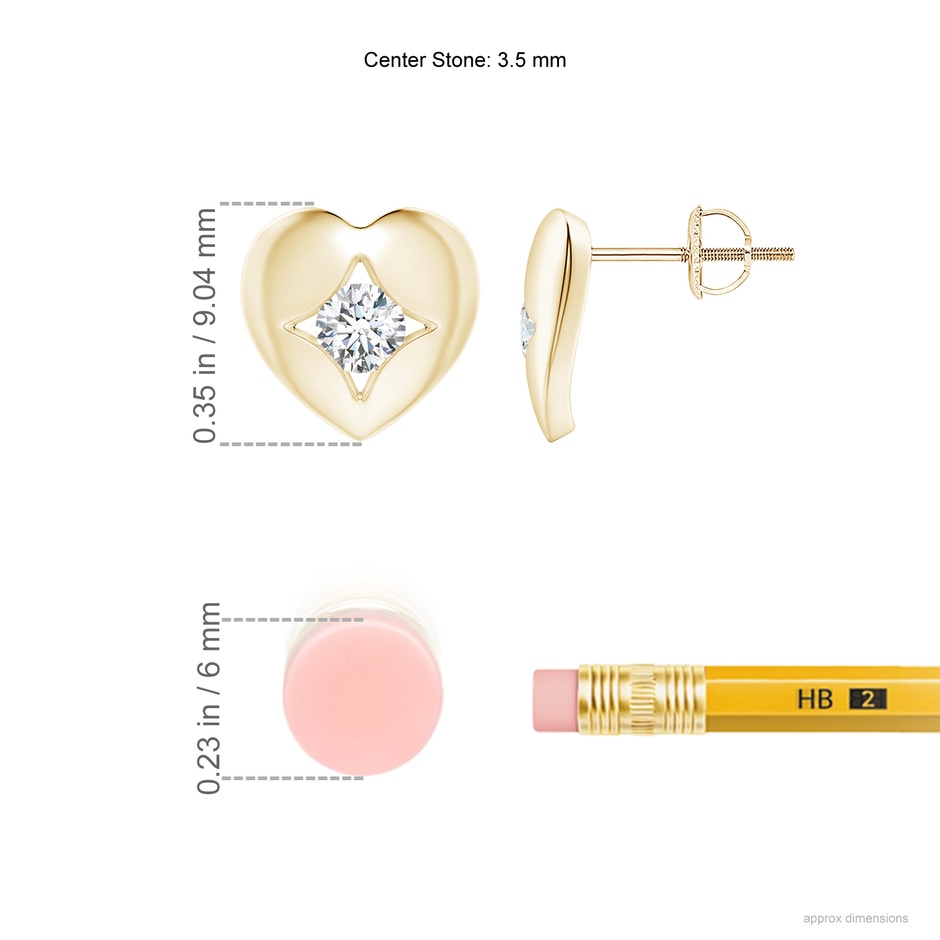 3.5mm GVS2 Channel-Set Diamond Solitaire Heart-Shaped Stud Earrings in Yellow Gold ruler
