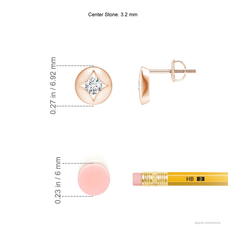 3.2mm GVS2 Channel-Set Diamond Solitaire Round Stud Earrings in Rose Gold ruler