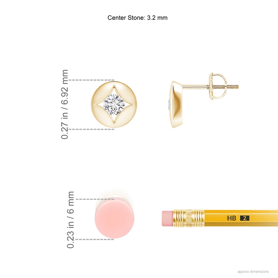 3.2mm HSI2 Channel-Set Diamond Solitaire Round Stud Earrings in Yellow Gold ruler