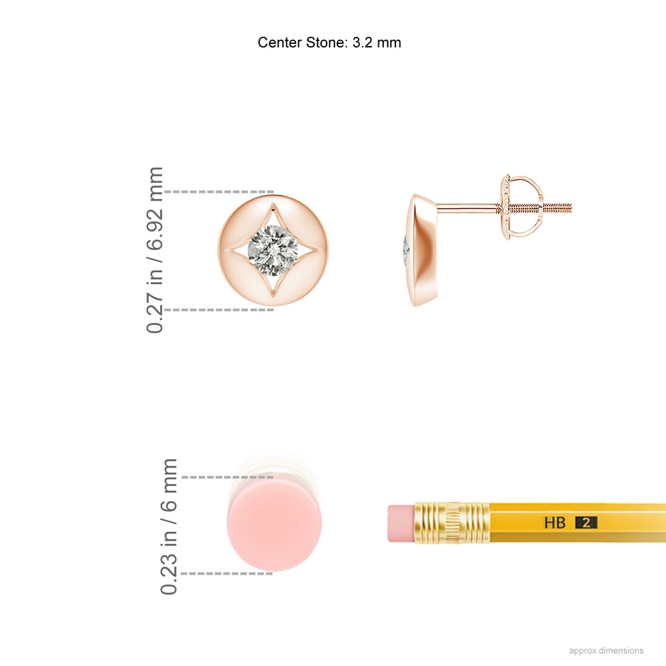 3.2mm KI3 Channel-Set Diamond Solitaire Round Stud Earrings in Rose Gold ruler