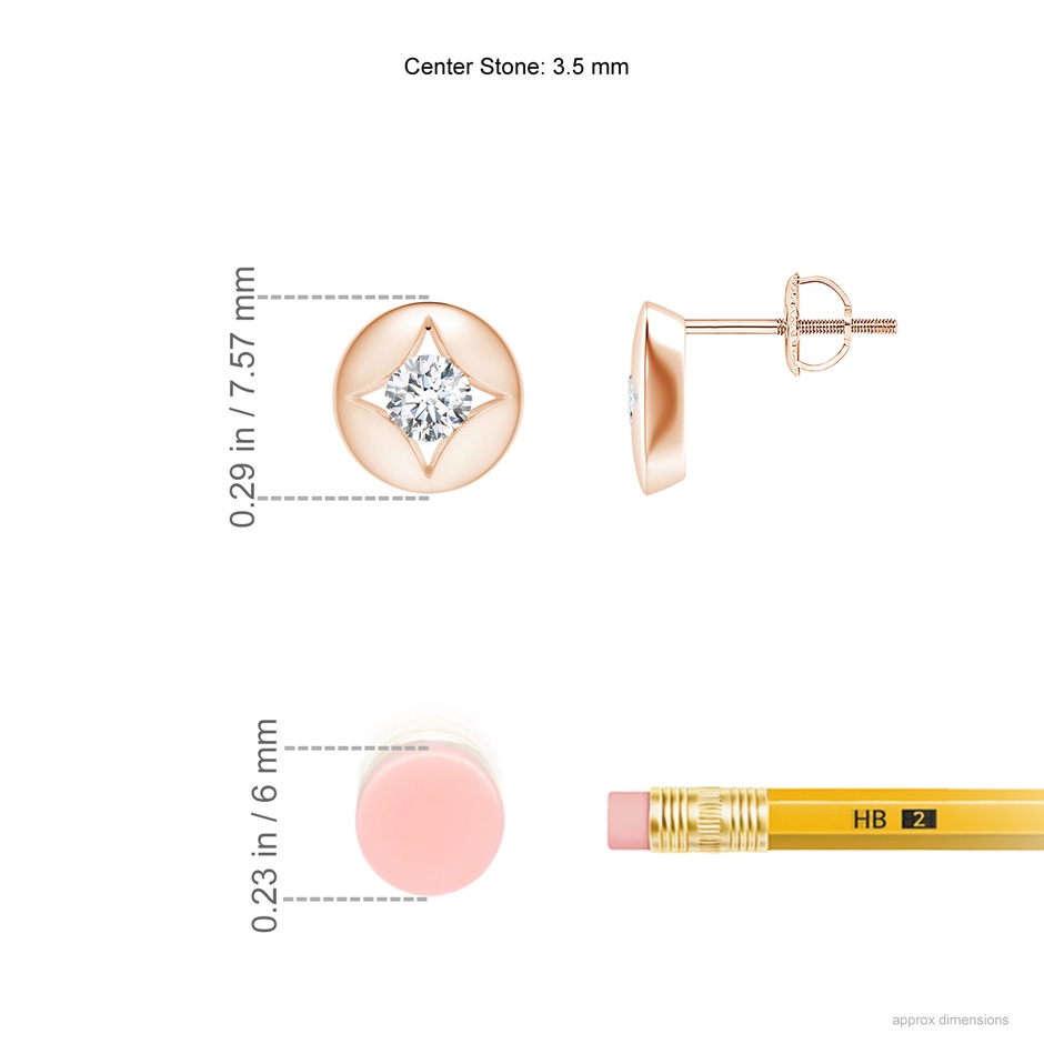3.5mm GVS2 Channel-Set Diamond Solitaire Round Stud Earrings in Rose Gold ruler
