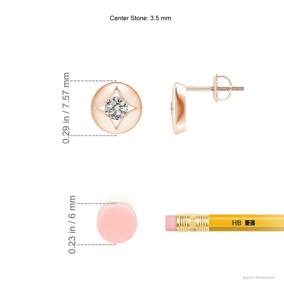3.5mm KI3 Channel-Set Diamond Solitaire Round Stud Earrings in Rose Gold ruler