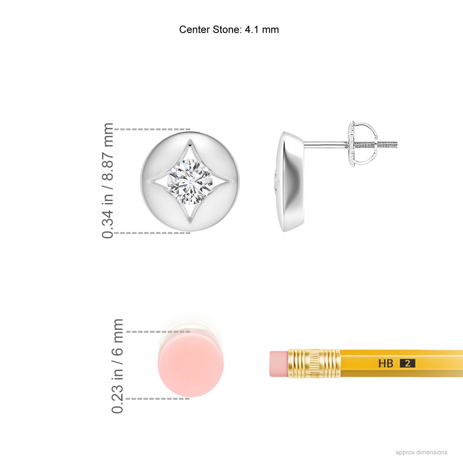 4.1mm HSI2 Channel-Set Diamond Solitaire Round Stud Earrings in White Gold ruler