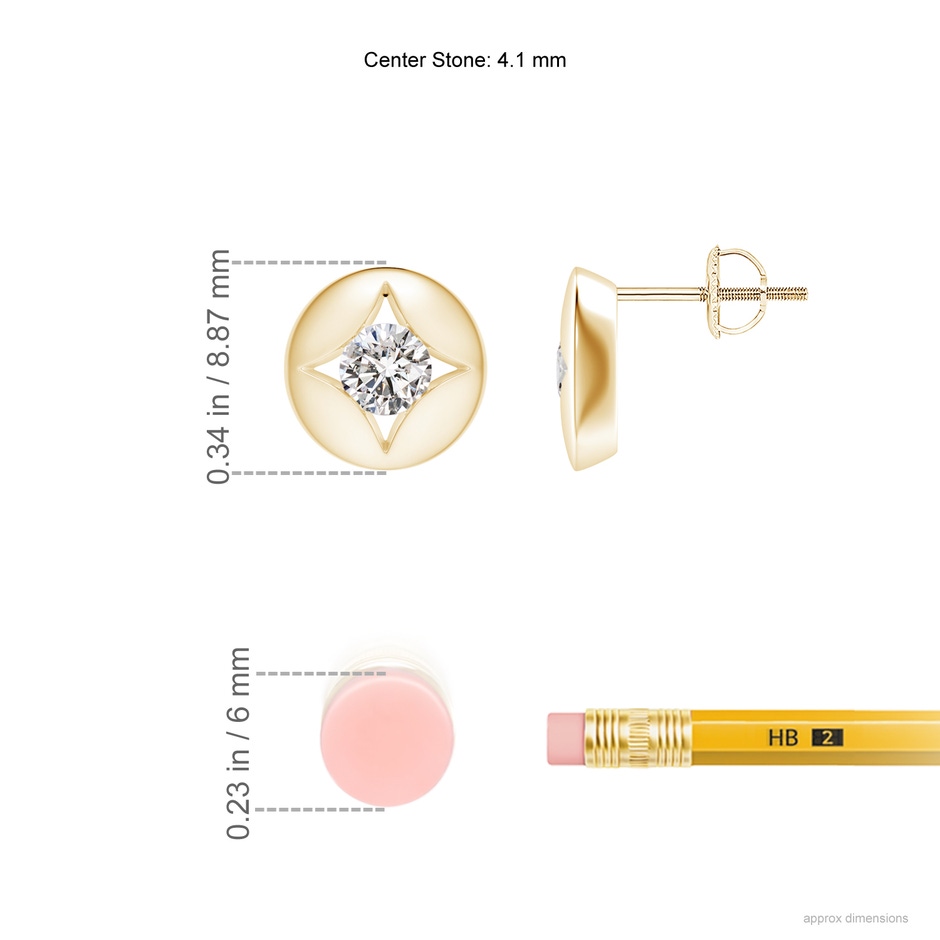 4.1mm IJI1I2 Channel-Set Diamond Solitaire Round Stud Earrings in Yellow Gold ruler