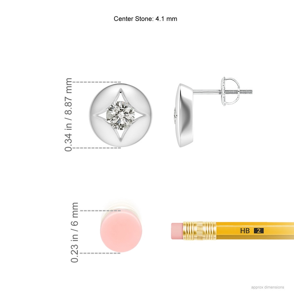 4.1mm KI3 Channel-Set Diamond Solitaire Round Stud Earrings in White Gold ruler