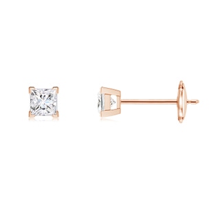 2.5mm GVS2 Princess-Cut Diamond Solitaire Stud Earrings in Rose Gold