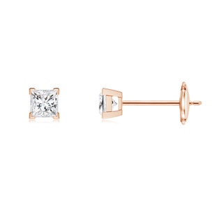 2.5mm HSI2 Princess-Cut Diamond Solitaire Stud Earrings in Rose Gold