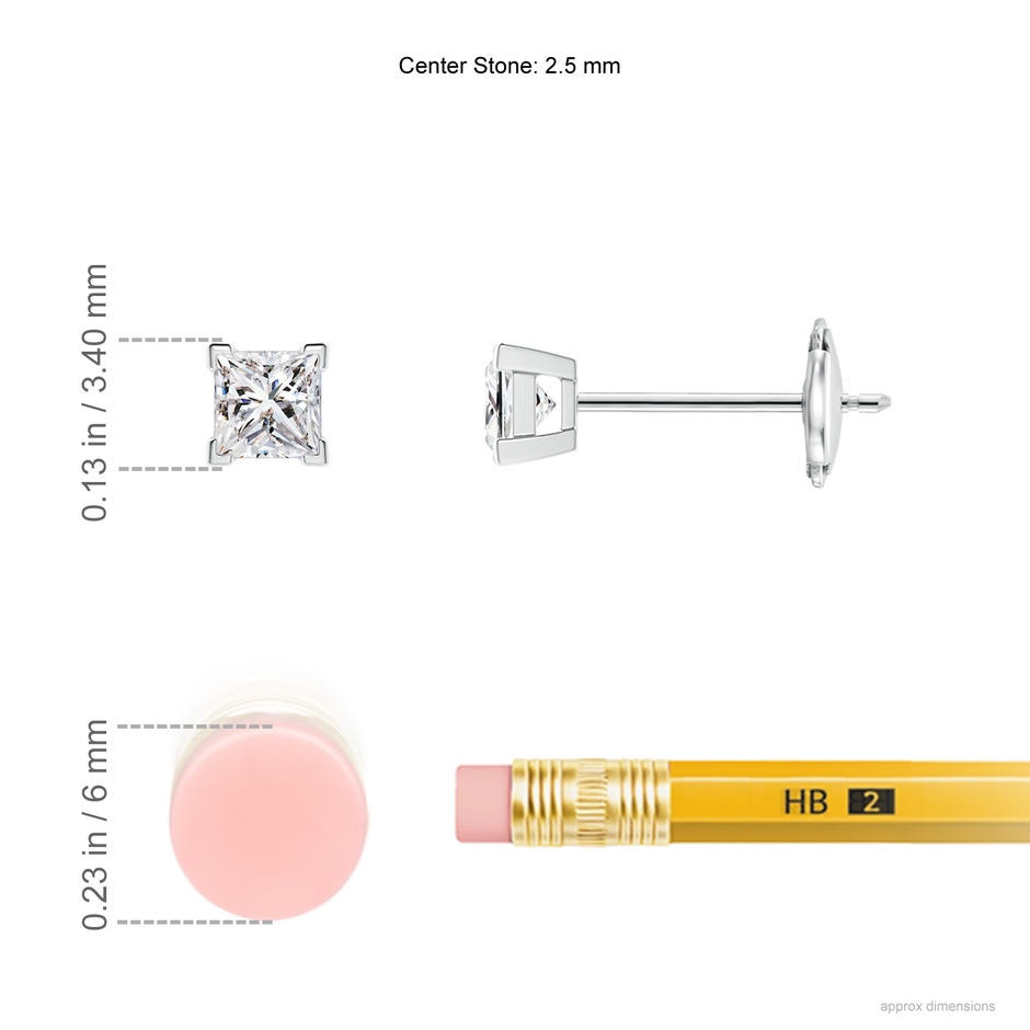 2.5mm IJI1I2 Princess-Cut Diamond Solitaire Stud Earrings in 9K White Gold ruler