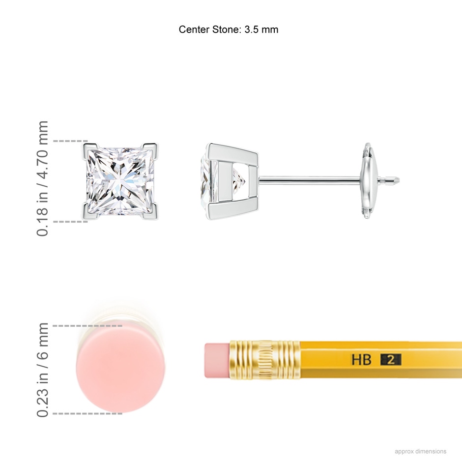 3.5mm GVS2 Princess-Cut Diamond Solitaire Stud Earrings in 18K White Gold ruler