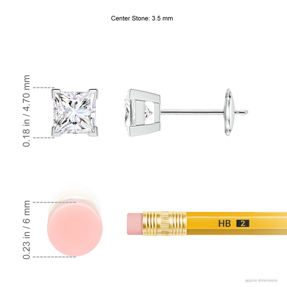 3.5mm GVS2 Princess-Cut Diamond Solitaire Stud Earrings in White Gold ruler