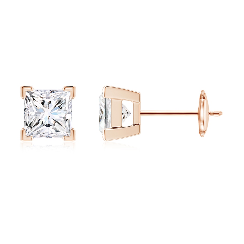 4.4mm GVS2 Princess-Cut Diamond Solitaire Stud Earrings in Rose Gold 
