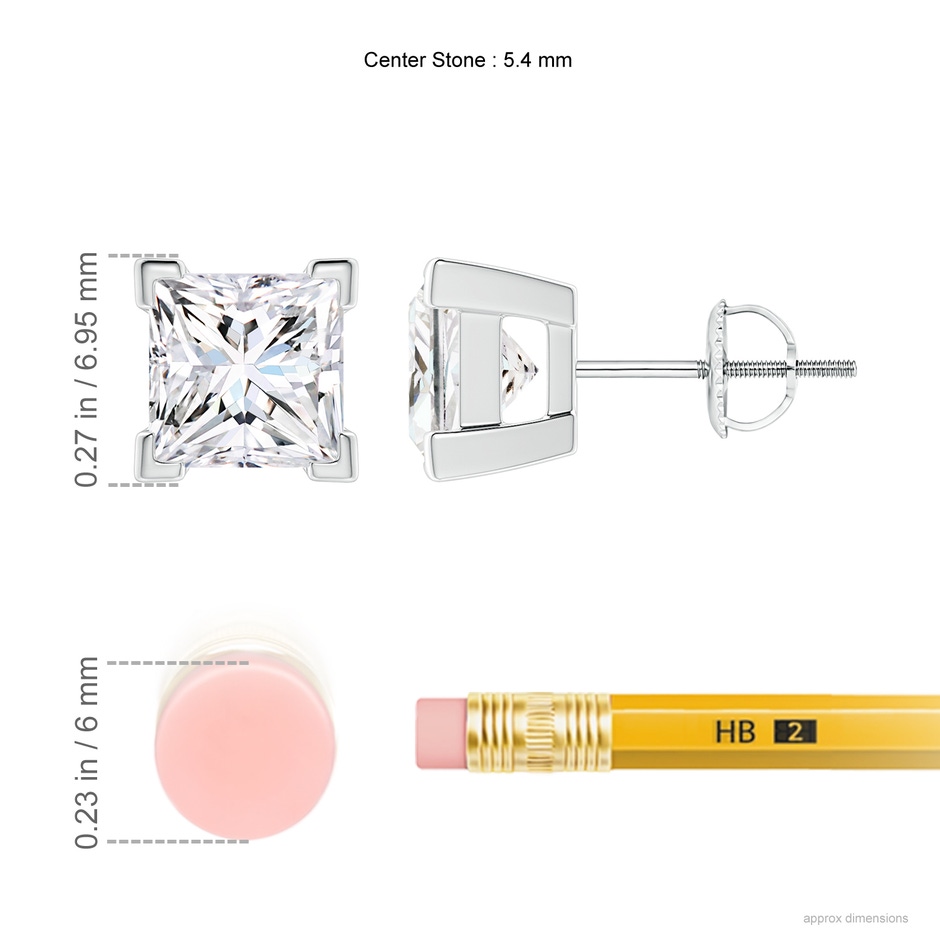 5.4mm GVS2 Princess-Cut Diamond Solitaire Stud Earrings in P950 Platinum ruler