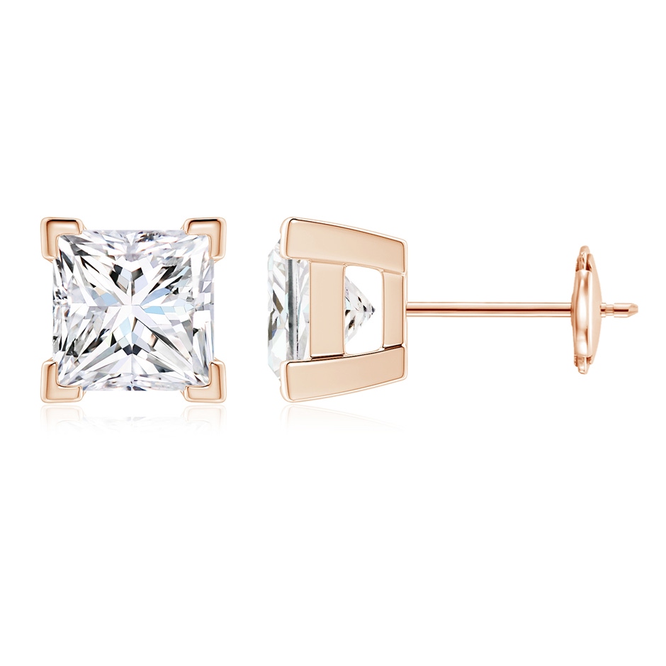 5.4mm GVS2 Princess-Cut Diamond Solitaire Stud Earrings in Rose Gold 