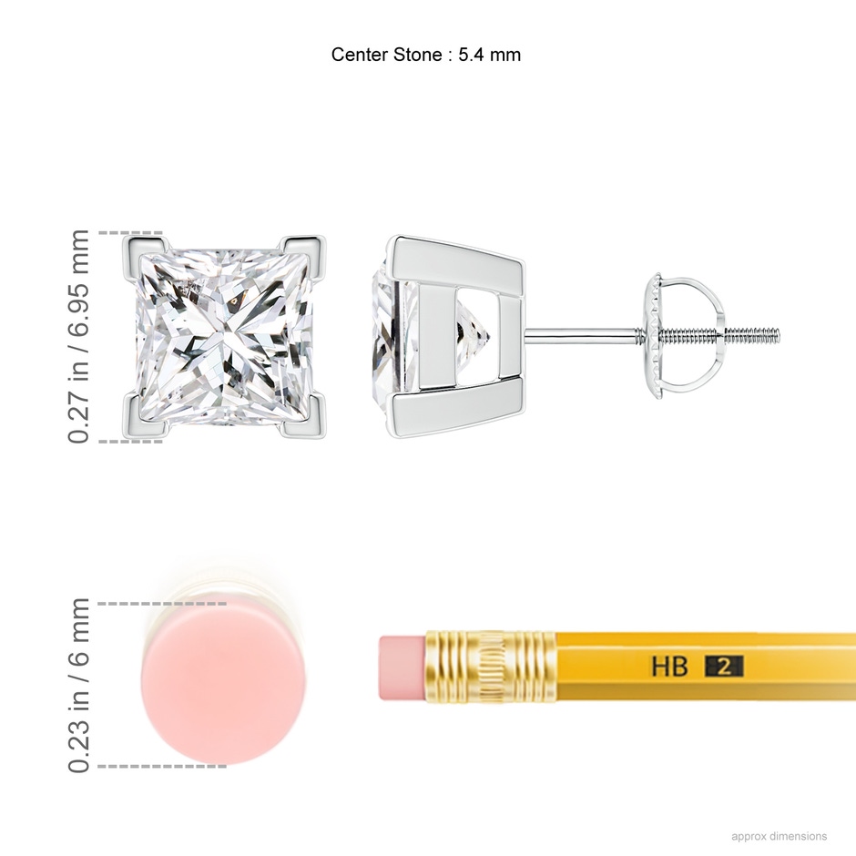 5.4mm HSI2 Princess-Cut Diamond Solitaire Stud Earrings in P950 Platinum ruler