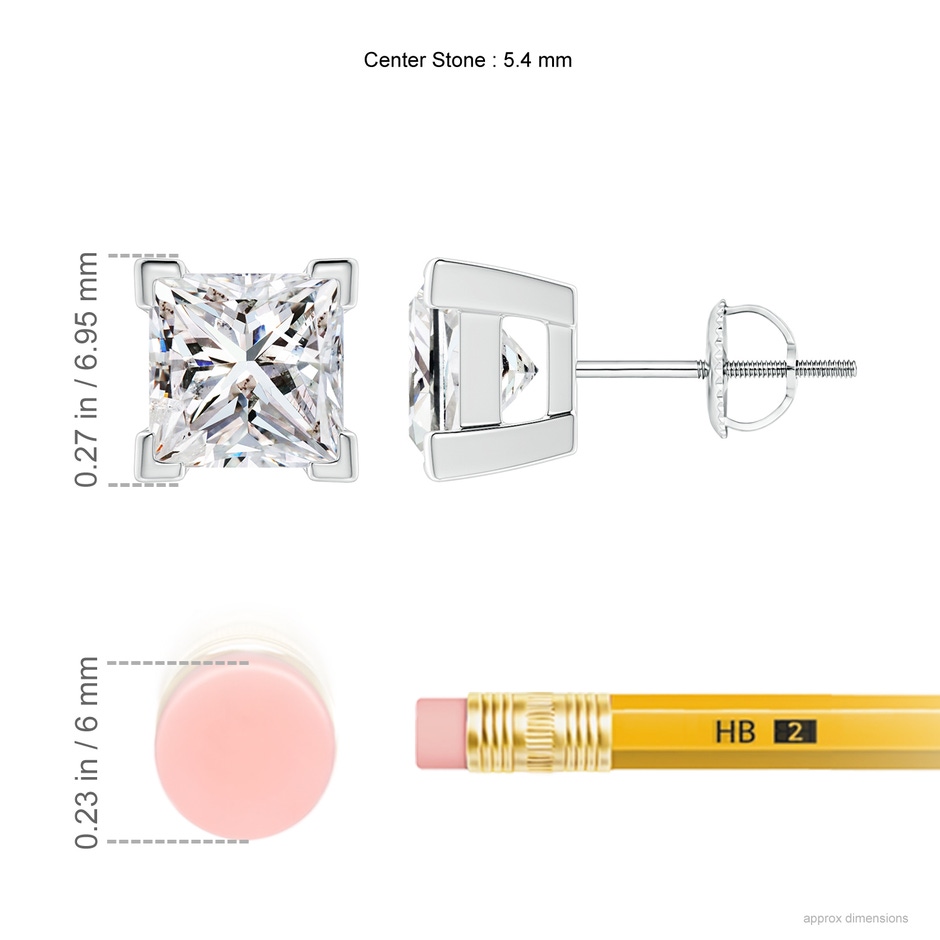 5.4mm IJI1I2 Princess-Cut Diamond Solitaire Stud Earrings in P950 Platinum ruler