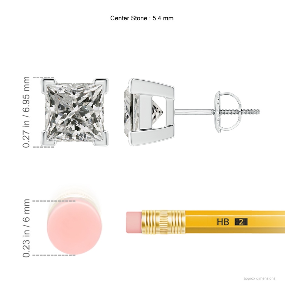 5.4mm KI3 Princess-Cut Diamond Solitaire Stud Earrings in P950 Platinum ruler