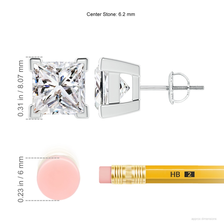 6.2mm IJI1I2 Princess-Cut Diamond Solitaire Stud Earrings in P950 Platinum ruler