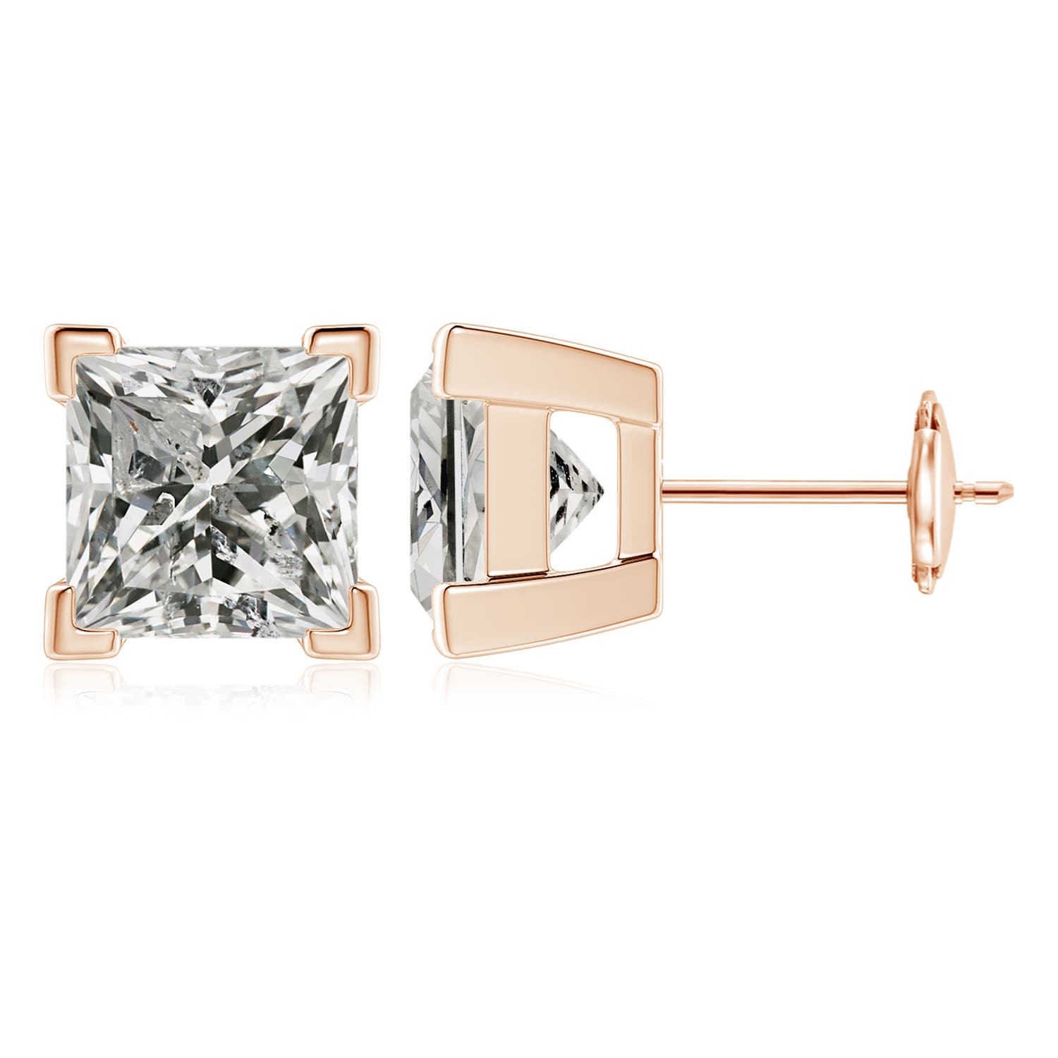 6.2mm KI3 Princess-Cut Diamond Solitaire Stud Earrings in Rose Gold
