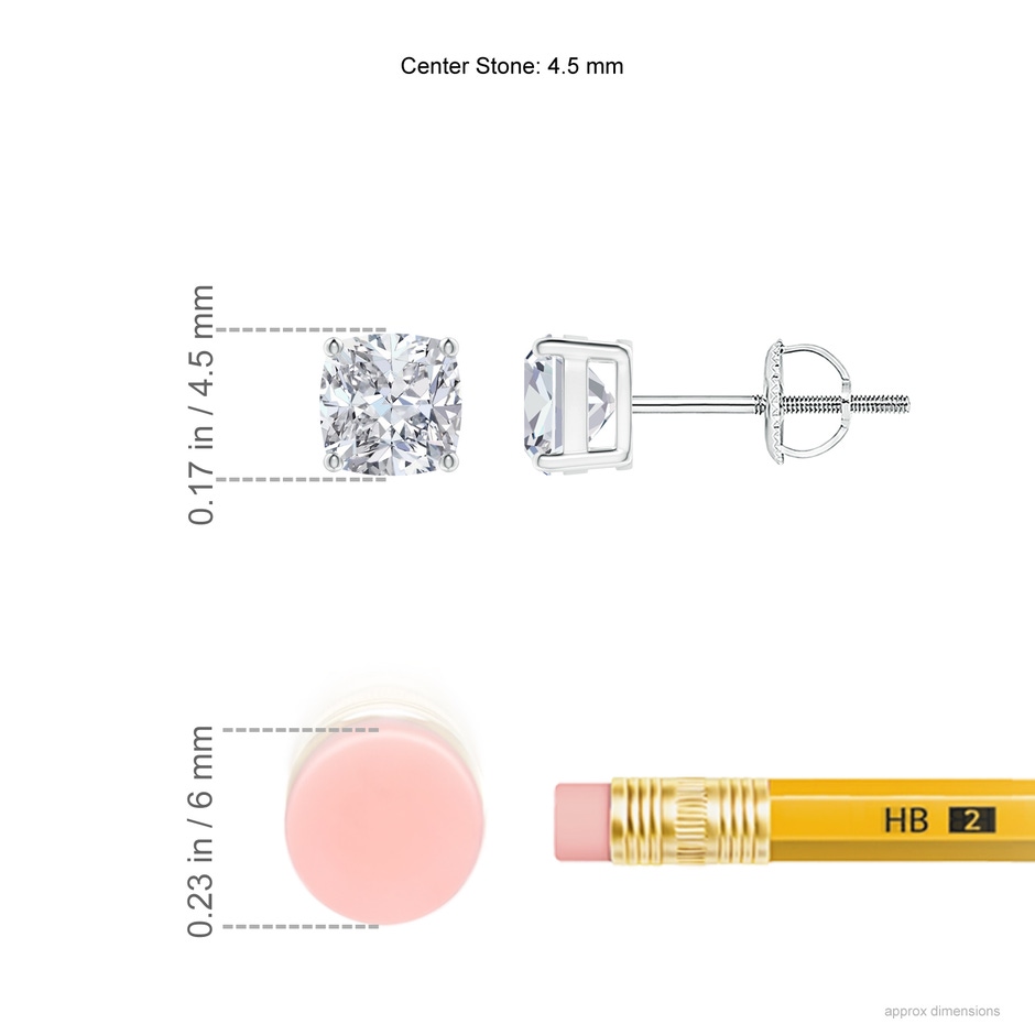 4.5mm HSI2 Cushion Diamond Solitaire Stud Earrings in 18K White Gold ruler