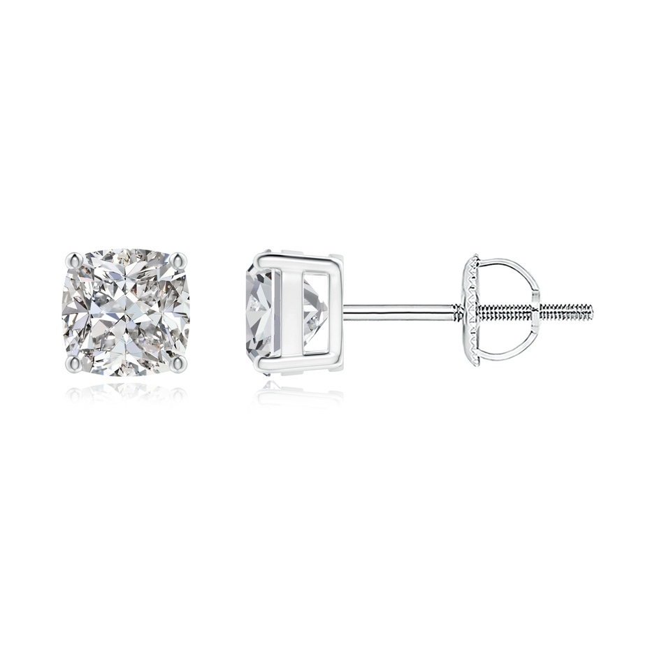 4.5mm IJI1I2 Cushion Diamond Solitaire Stud Earrings in 18K White Gold 