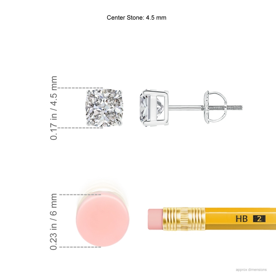4.5mm IJI1I2 Cushion Diamond Solitaire Stud Earrings in 18K White Gold ruler