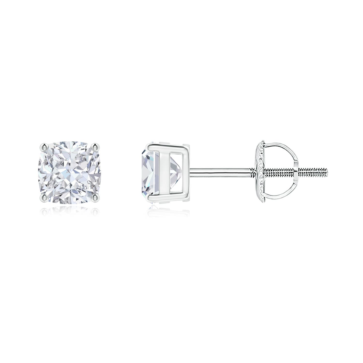 4mm GVS2 Cushion Diamond Solitaire Stud Earrings in 18K White Gold