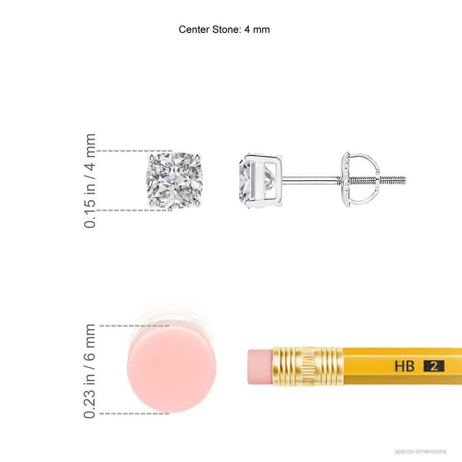 4mm IJI1I2 Cushion Diamond Solitaire Stud Earrings in P950 Platinum ruler