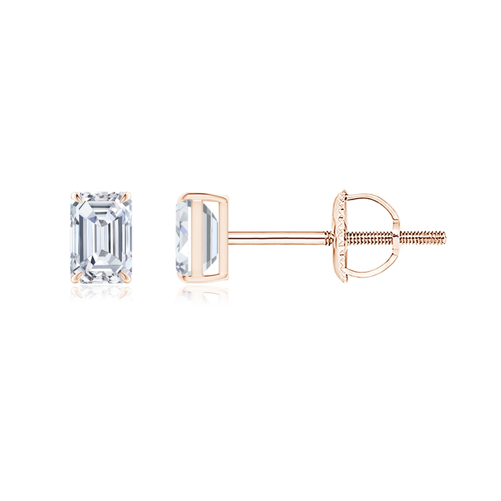 3x2mm GVS2 Emerald-Cut Diamond Solitaire Stud Earrings in Rose Gold