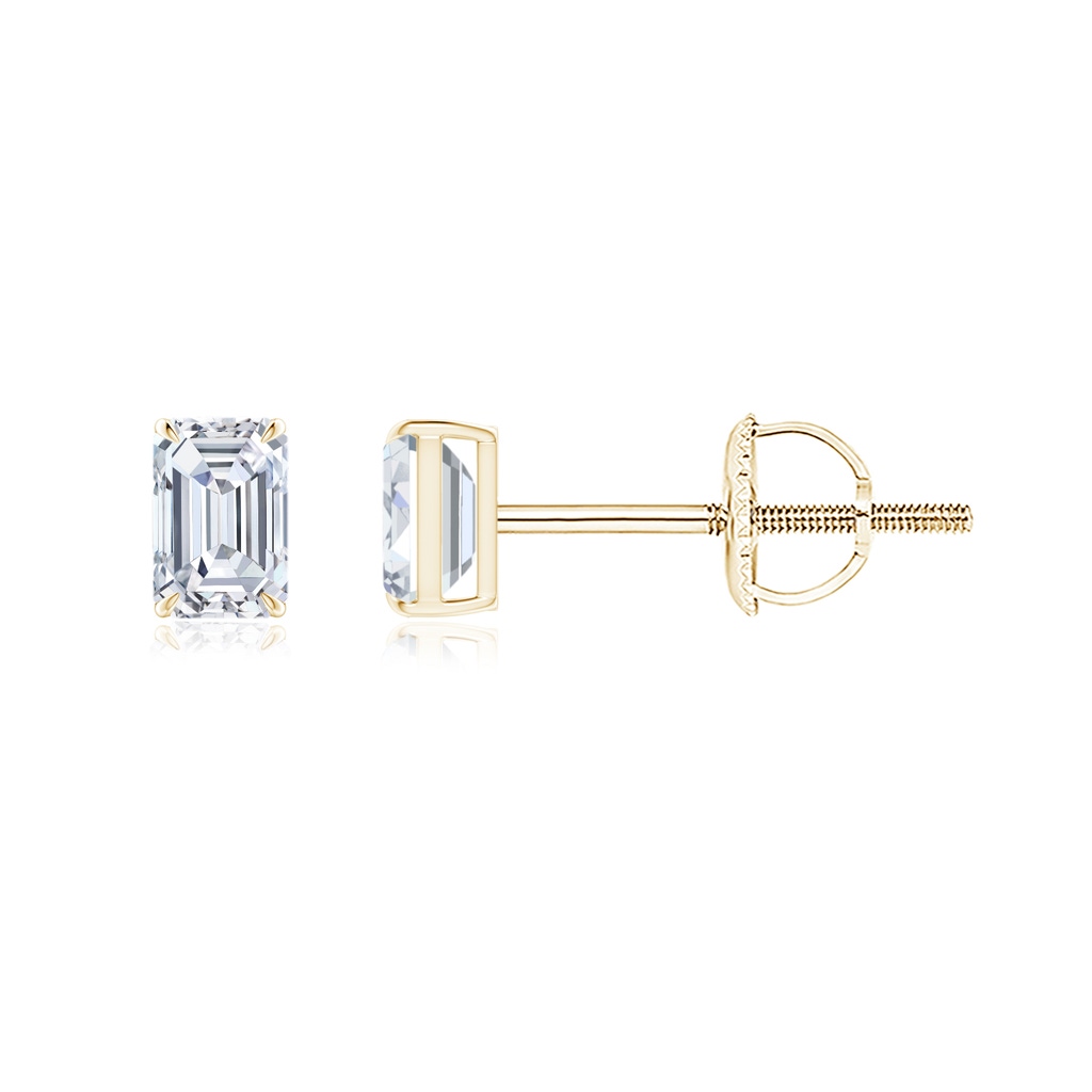 3x2mm GVS2 Emerald-Cut Diamond Solitaire Stud Earrings in Yellow Gold