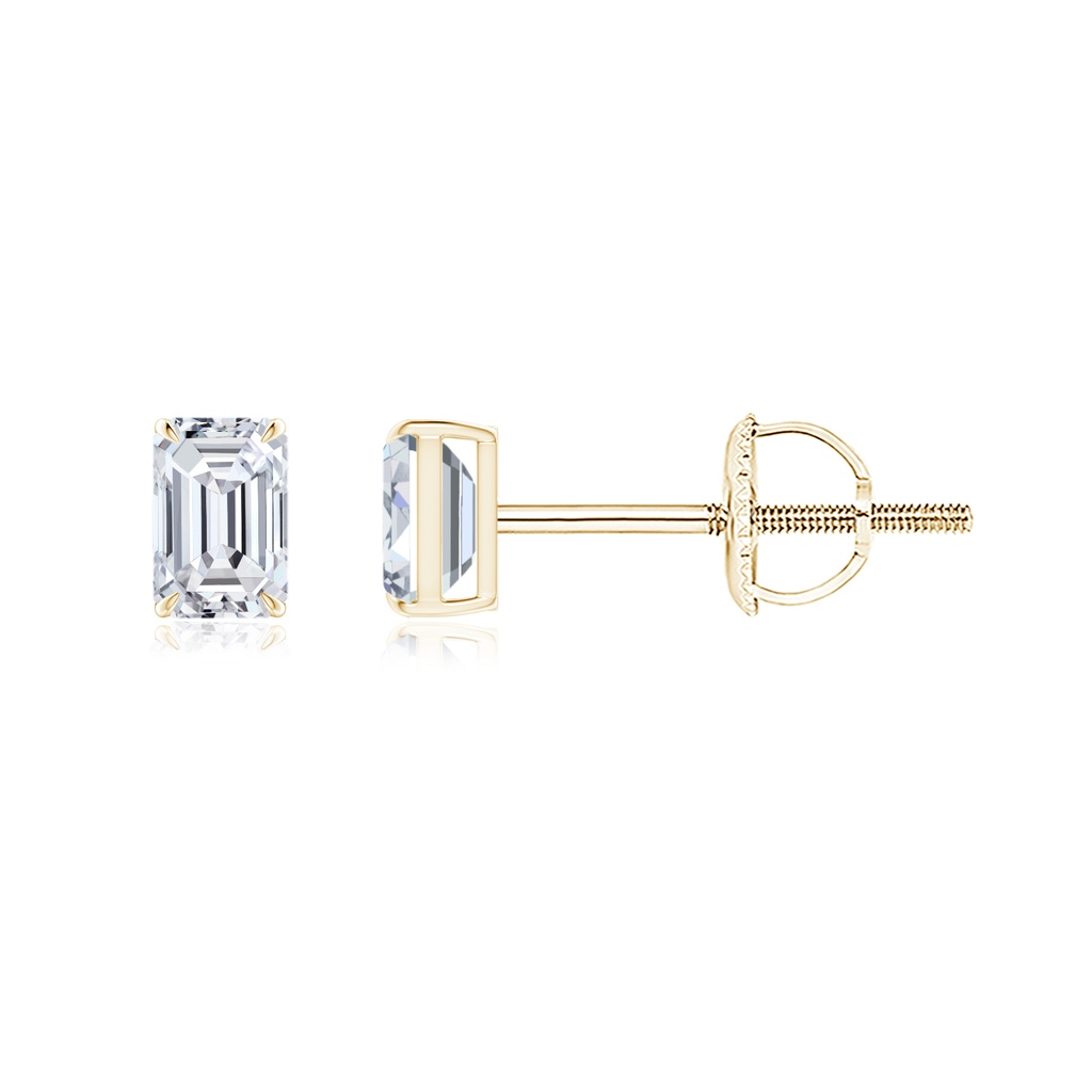 3x2mm HSI2 Emerald-Cut Diamond Solitaire Stud Earrings in Yellow Gold